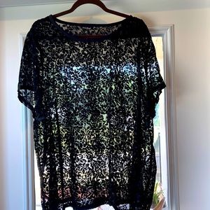 Lucky Brand 3x black sheer black velvet with burnout detail dress top.
